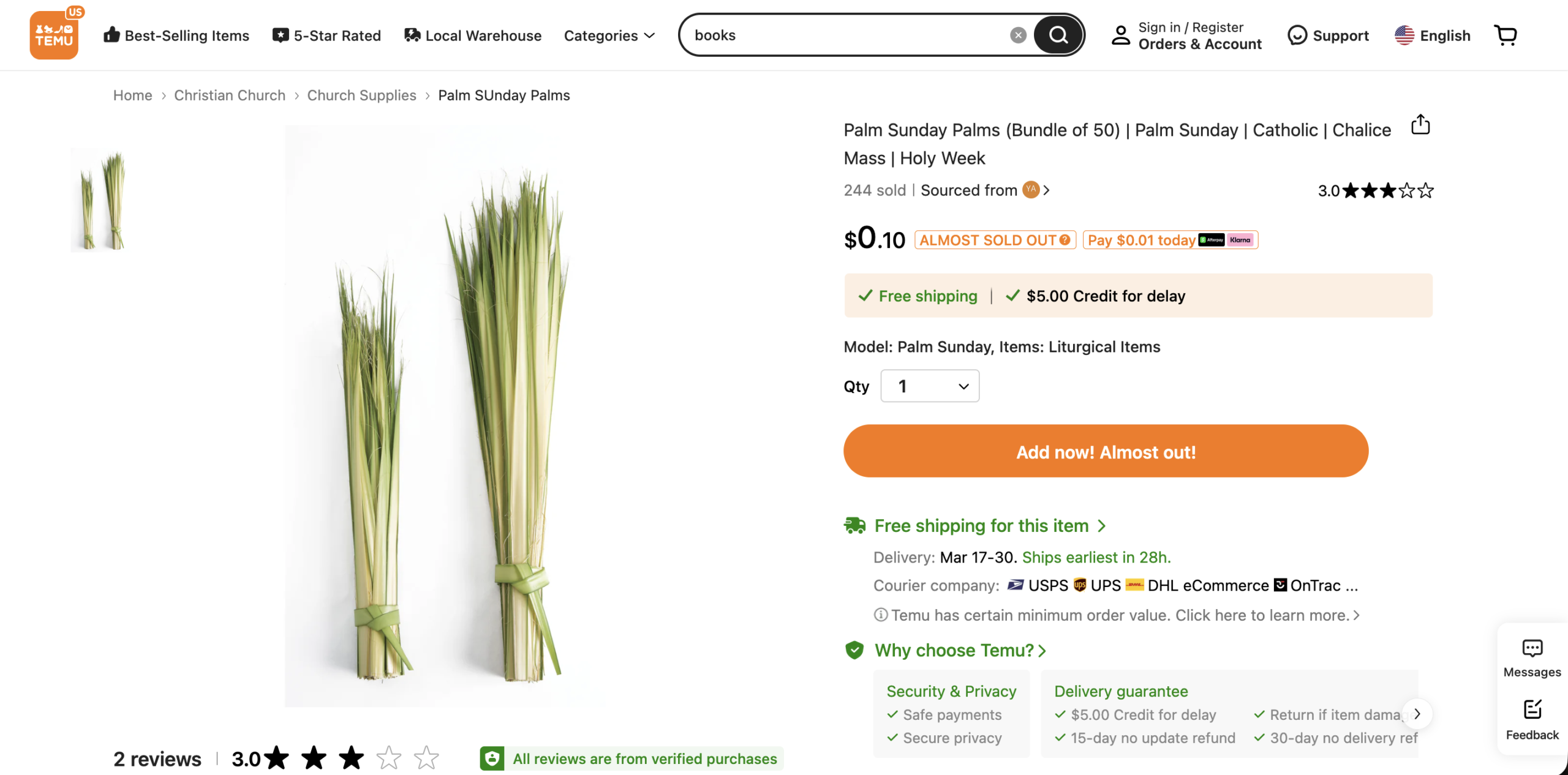 Parish Disappointed with Temu Palms